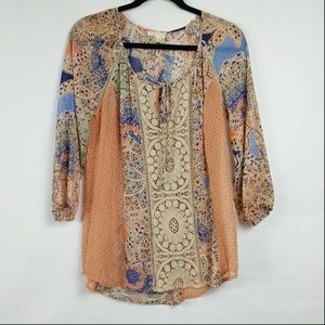 Anthropologie Meadow Rue Orange Crochet Top Blouse
